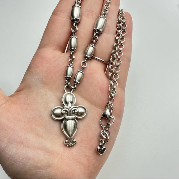 Brighton Jewelry - Brighton Retired Silver Cross Pendant Necklace Pearlescent Brushed Finish Gift
